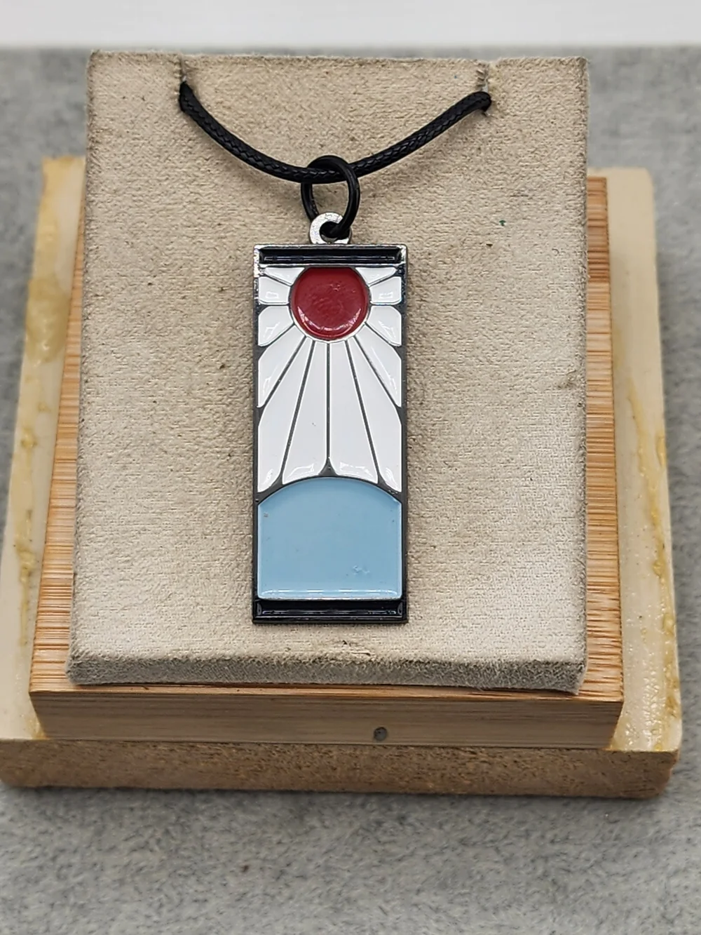 Red & Light Blue Sunburst Enamel Pendant Necklace